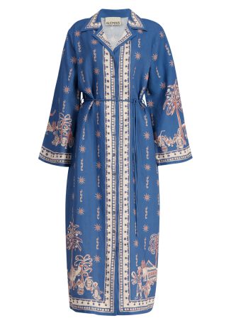 Acacia printed linen midi dress