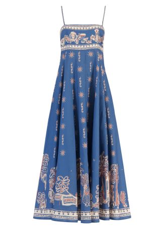 Acacia printed linen midi dress