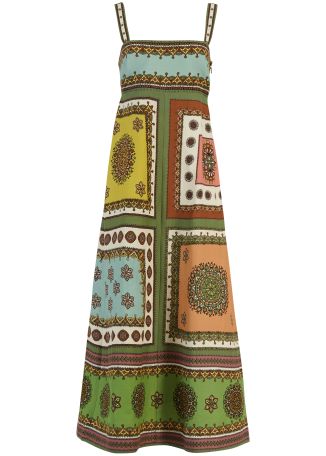 Contina printed linen-blend midi dress