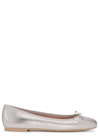 Lea silver bow-embellished metallic leather ballet flats
