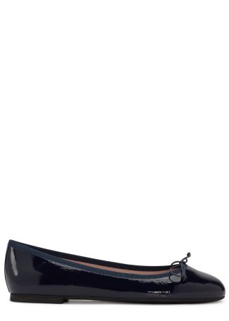 Nicole navy bow-embellished leather ballet flats