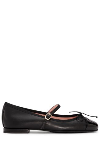 Irma black bow-embellished leather ballet flats
