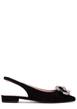 Black floral-embellished suede slingback sandals