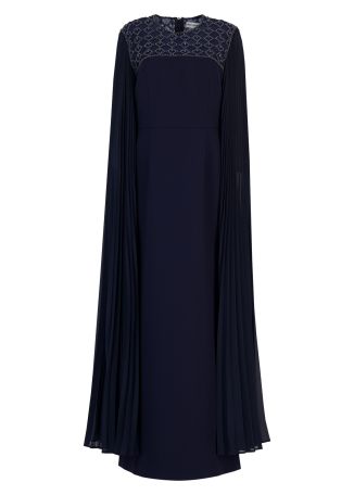 Memphis navy cape-effect crepe gown