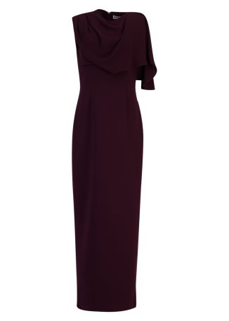 Syrah burgundy cape-effect crepe gown