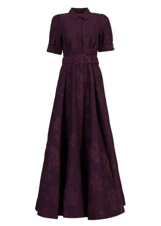 Afina purple floral-jacquard brocade gown