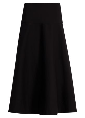 Black cotton-blend midi skirt