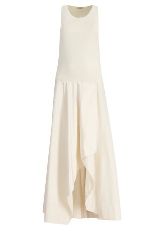 Ivory asymmetrical jersey and cotton maxi dress