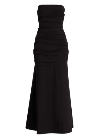 Black gathered cotton-blend maxi dress