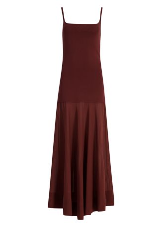 Burgundy layered jersey and stretch-silk maxi dress