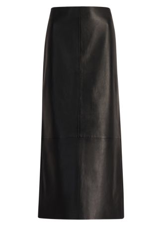 Black leather maxi skirt