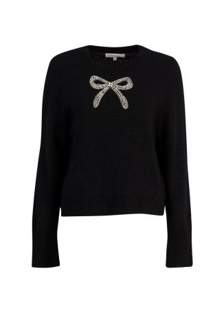 X Laura Whitmore black bow-embellished wool-blend jumper