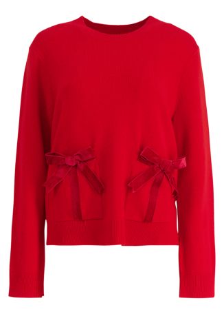 Red bow-embellished wool-blend jumper