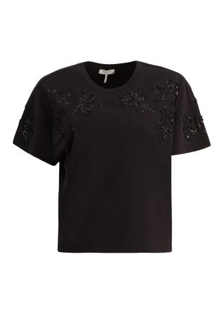 Kelly black bead-embellished cotton T-shirt