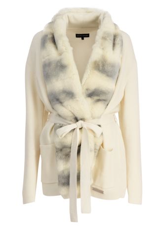 Fur-trimmed wool-blend cardigan