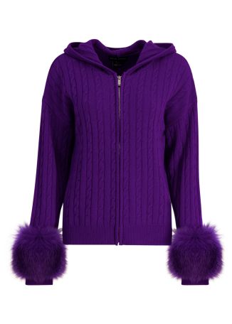 Purple hooded wool-blend cardigan