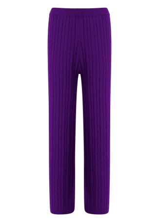Purple cable-knit wool-blend trousers