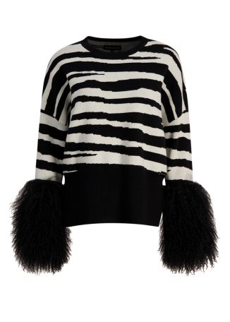 Shearling-trimmed wool-blend jumper