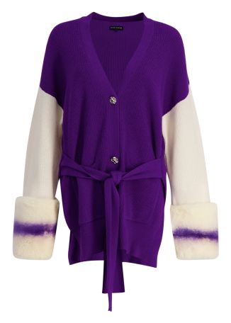 Colour-blocked wool-blend cardigan