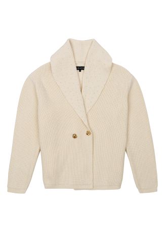 Ivory pearl-embellished cotton cardigan