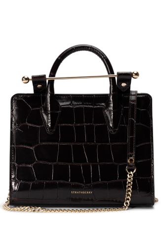 Mini brown croc-embossed leather tote