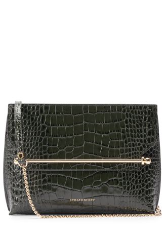 Stylist green croc-embossed leather cross-body bag
