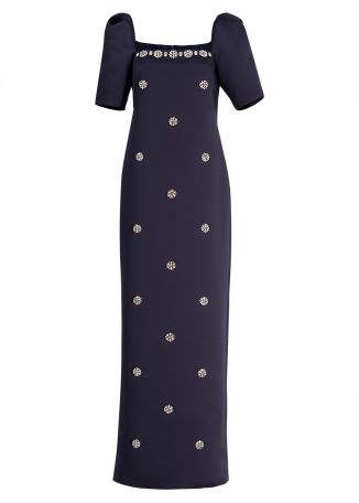 Dea blue crystal-embellished satin gown