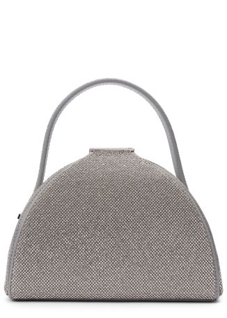 Mini Pandora silver rhinestone-embellished suede top handle bag