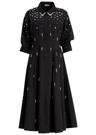 Black pearl-embellished cotton-blend midi dress