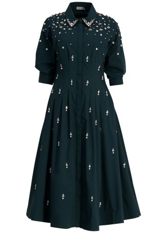 Jazz green crystal-embellished cotton-blend midi dress
