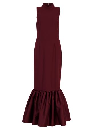 Burgundy satin-trimmed maxi dress