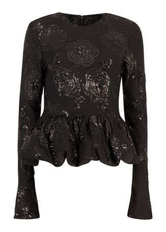 Black sequin-embellished mesh top