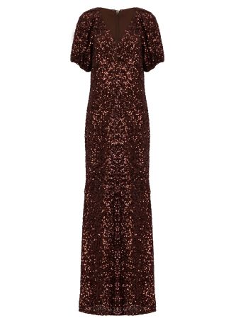 Brown sequin-embellished midi dress