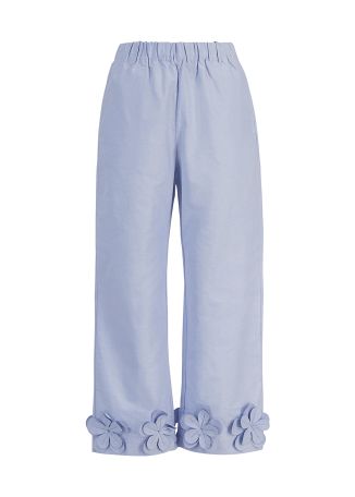 Blue floral-embellished cotton trousers