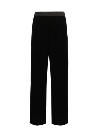 Black wide-leg velvet trousers