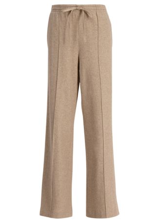 Beige wide-leg wool-blend trousers