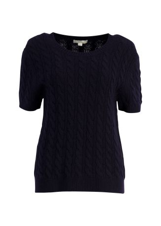 Navy cable-knit wool-blend top