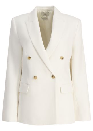 Off-white double-breasted cotton-blend blazer