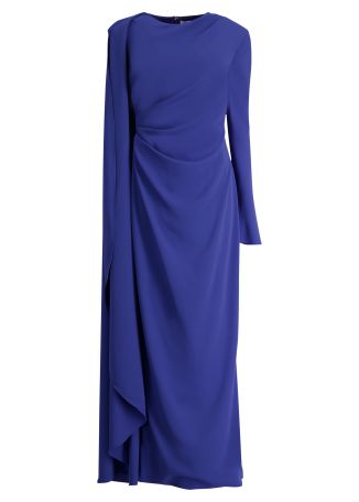 Dion blue cape-effect twill gown