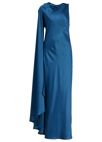 Ropley blue cape-effect satin maxi dress