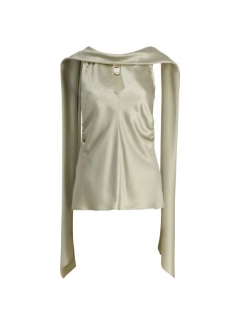 Sharrow green scarf-detail satin top