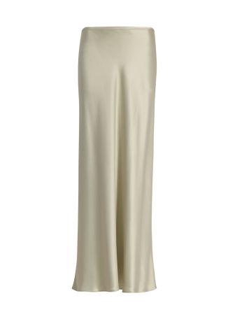 Shortgreen green satin maxi skirt