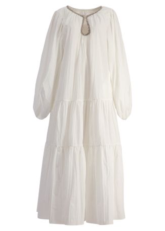 Viola ivory crinkled maxi dress