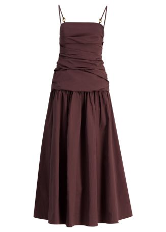 Pembrey brown gathered cotton-blend maxi dress