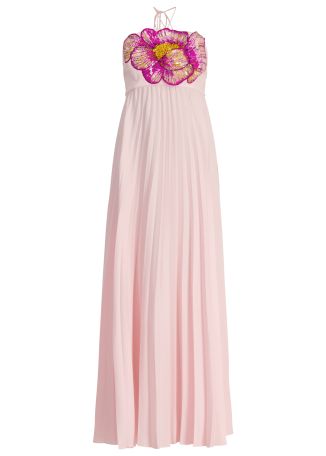 Brewood pink pleated satin maxi dress