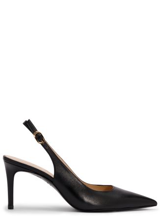 Stuart Power 75 black leather slingback pumps