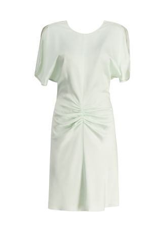 Green ruched satin mini dress