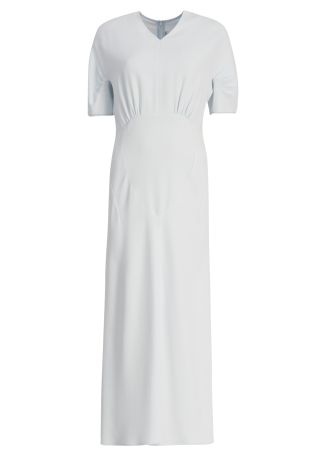 Blue gathered-detail midi dress