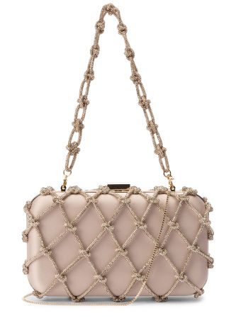 Clio Nodi ivory crystal-embellished satin clutch