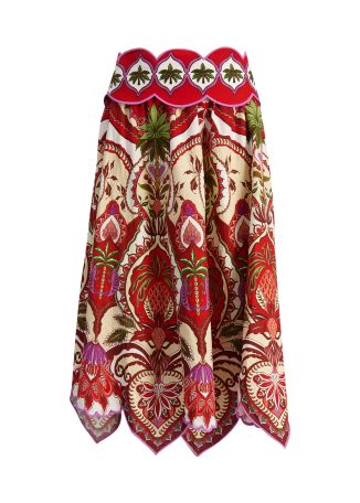 Odara Scallops printed linen-blend midi skirt